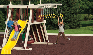 girl hanging on trapeze rings swing set accessory  trapeze rings swing set accessory