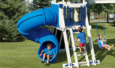 kids enjoying new twisty slide swing set accessory  twisty slide swing set accessory
