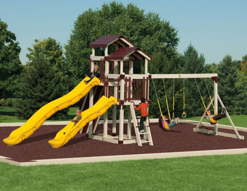 playset with super-size twisty slides and extra swing beams discovery depot swing set