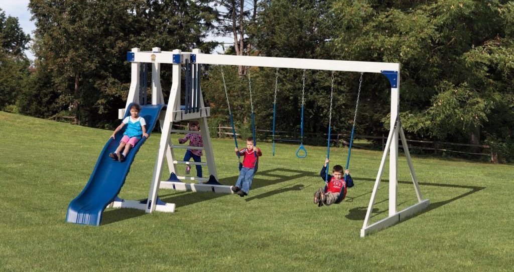 backyard playset with swings and trapeze frolic zone swing set