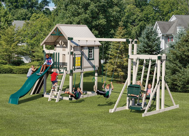 swing set for older kids with playhouse, swings, and slide happy hideout playset for older kids
