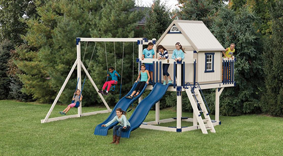 swing set with playhouse used for family fun swing set with playhouse