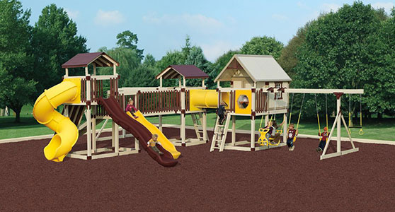 huge imagination station backyard playground with three zones connected by a bridge huge imagination station backyard playground