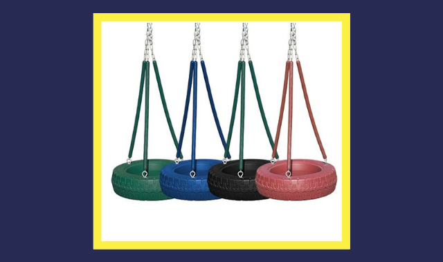 different types of 3 chain plastic tire swings with swivel in green, blue, red, and black different types of tire swings