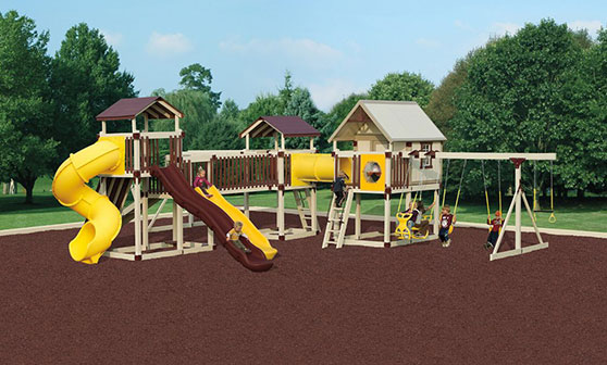 imagination station playground with red rubber mulch from adventure world playground with red rubber mulch