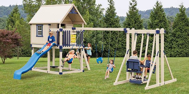 happy hideout playset with an easy rider glider for two people happy hideout playset with two-person swing